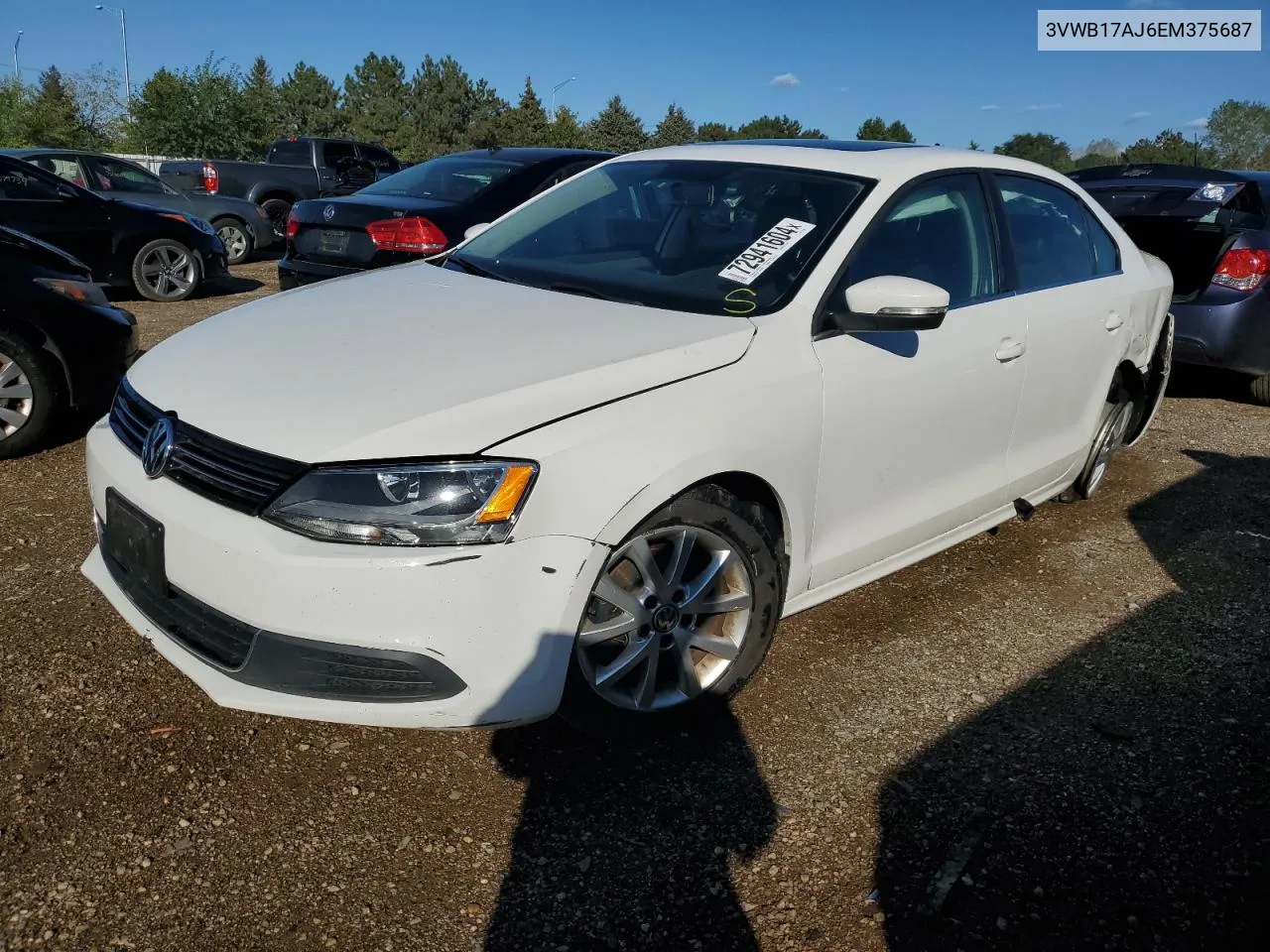 2014 Volkswagen Jetta Se VIN: 3VWB17AJ6EM375687 Lot: 72941604