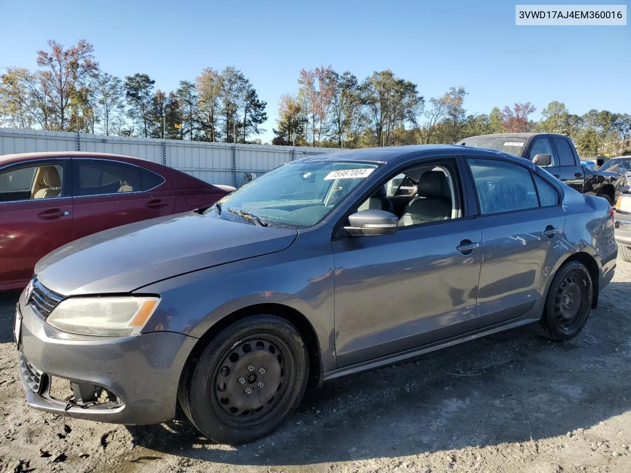 2014 Volkswagen Jetta Se VIN: 3VWD17AJ4EM360016 Lot: 75987004