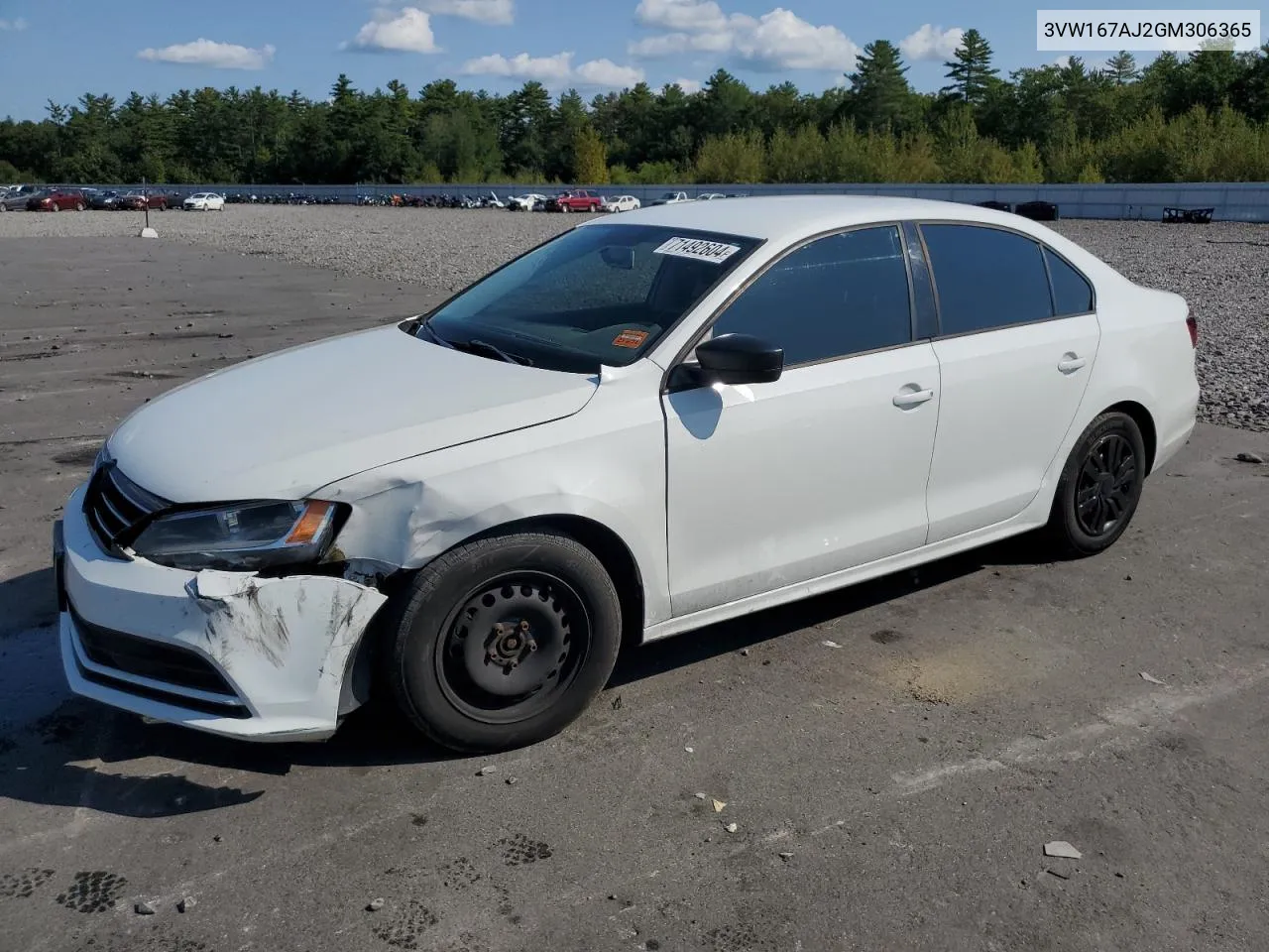 2016 Volkswagen Jetta S VIN: 3VW167AJ2GM306365 Lot: 71492604