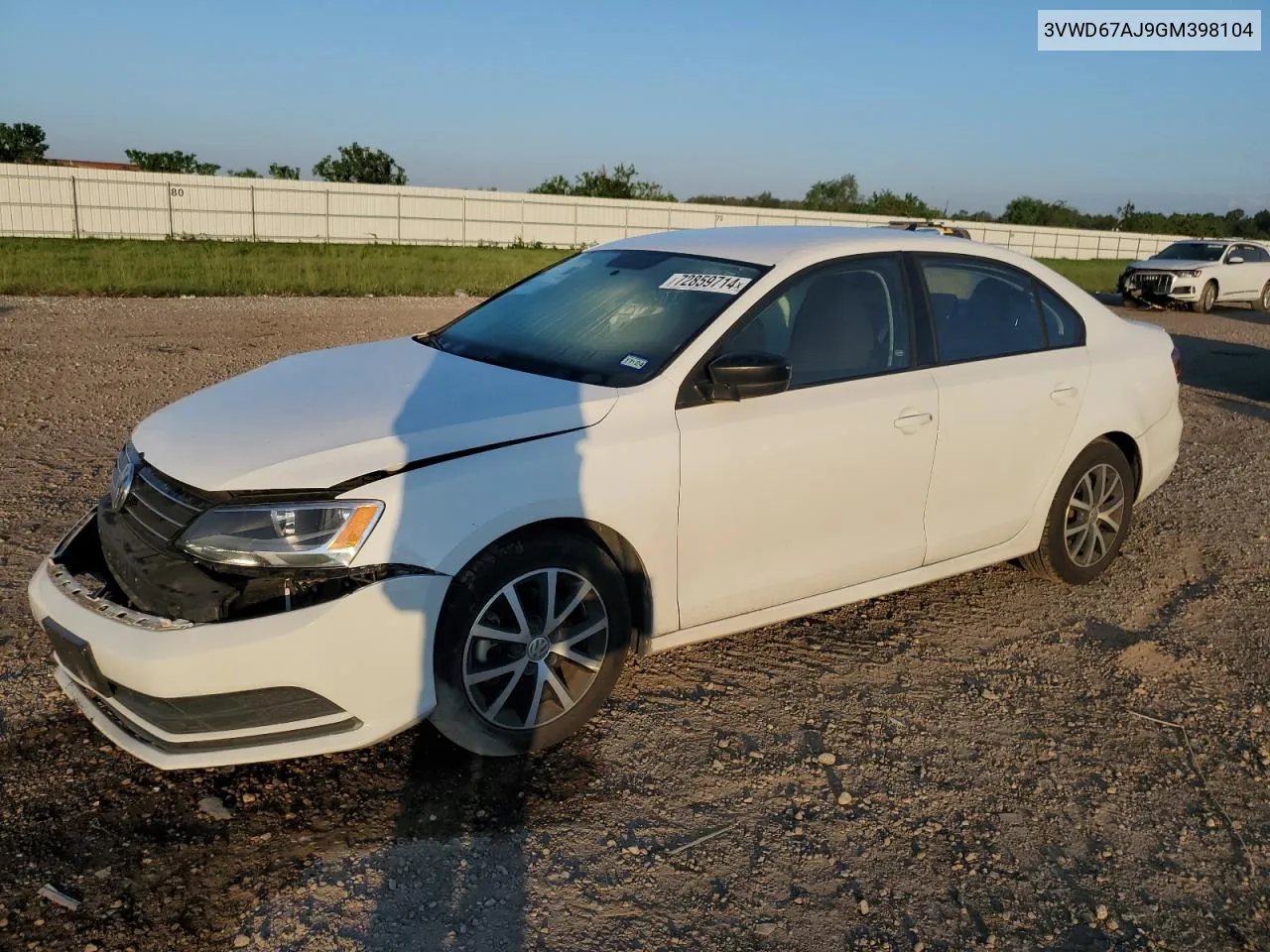 2016 Volkswagen Jetta Se VIN: 3VWD67AJ9GM398104 Lot: 72859714