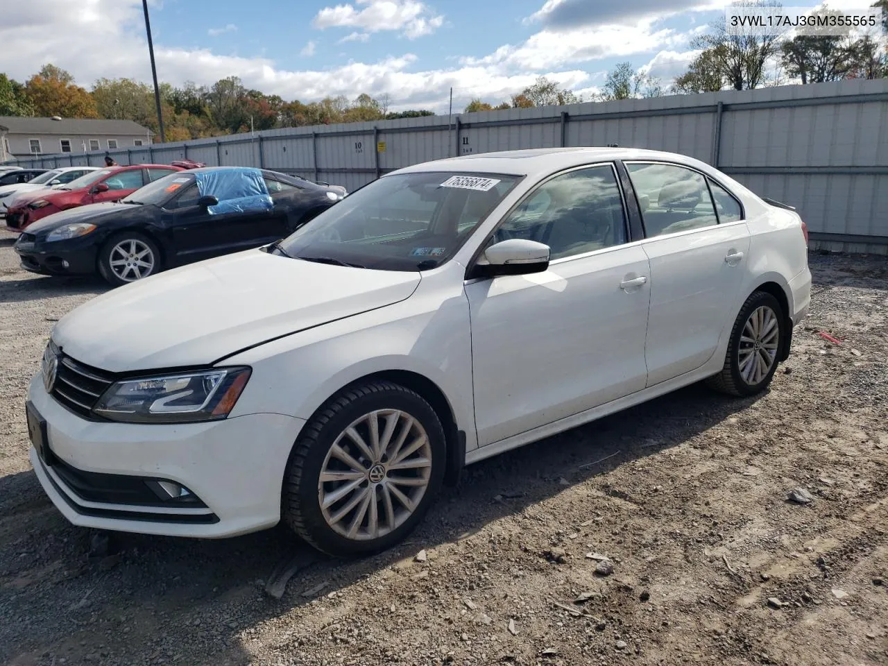 2016 Volkswagen Jetta Sel VIN: 3VWL17AJ3GM355565 Lot: 76356874