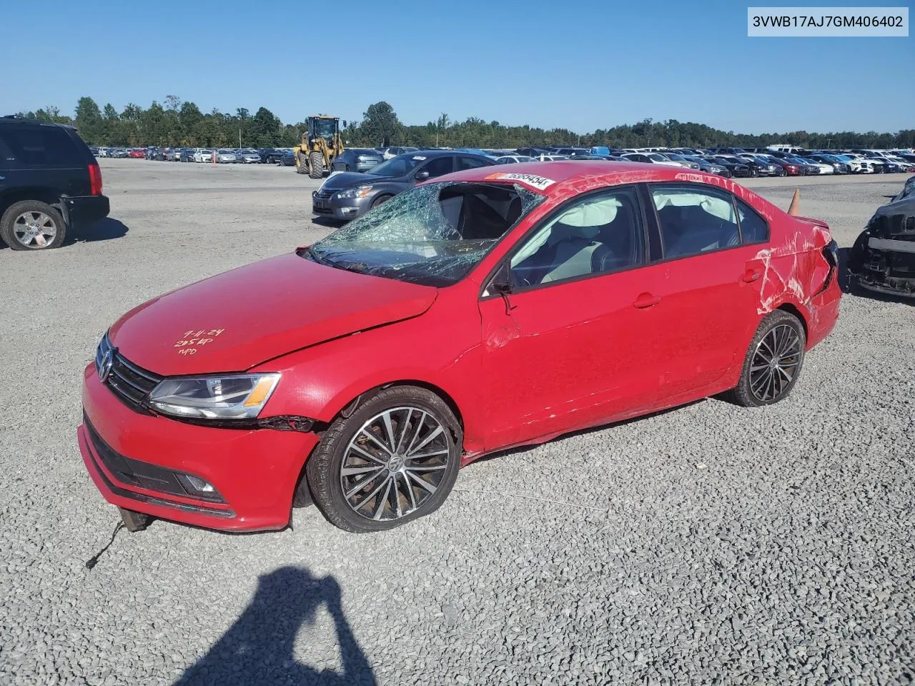 2016 Volkswagen Jetta Sport VIN: 3VWB17AJ7GM406402 Lot: 76385454