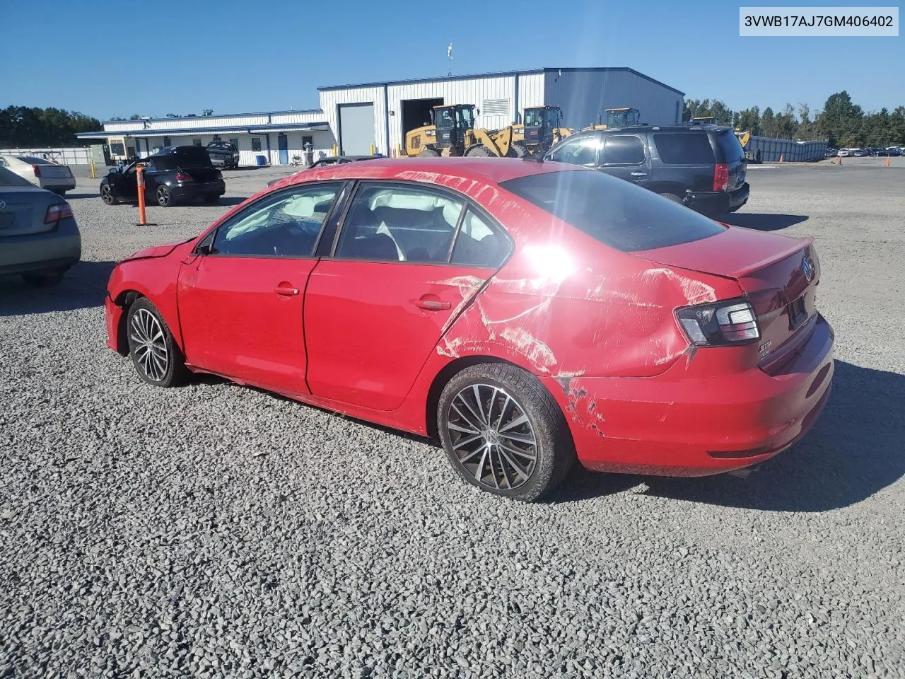 2016 Volkswagen Jetta Sport VIN: 3VWB17AJ7GM406402 Lot: 76385454