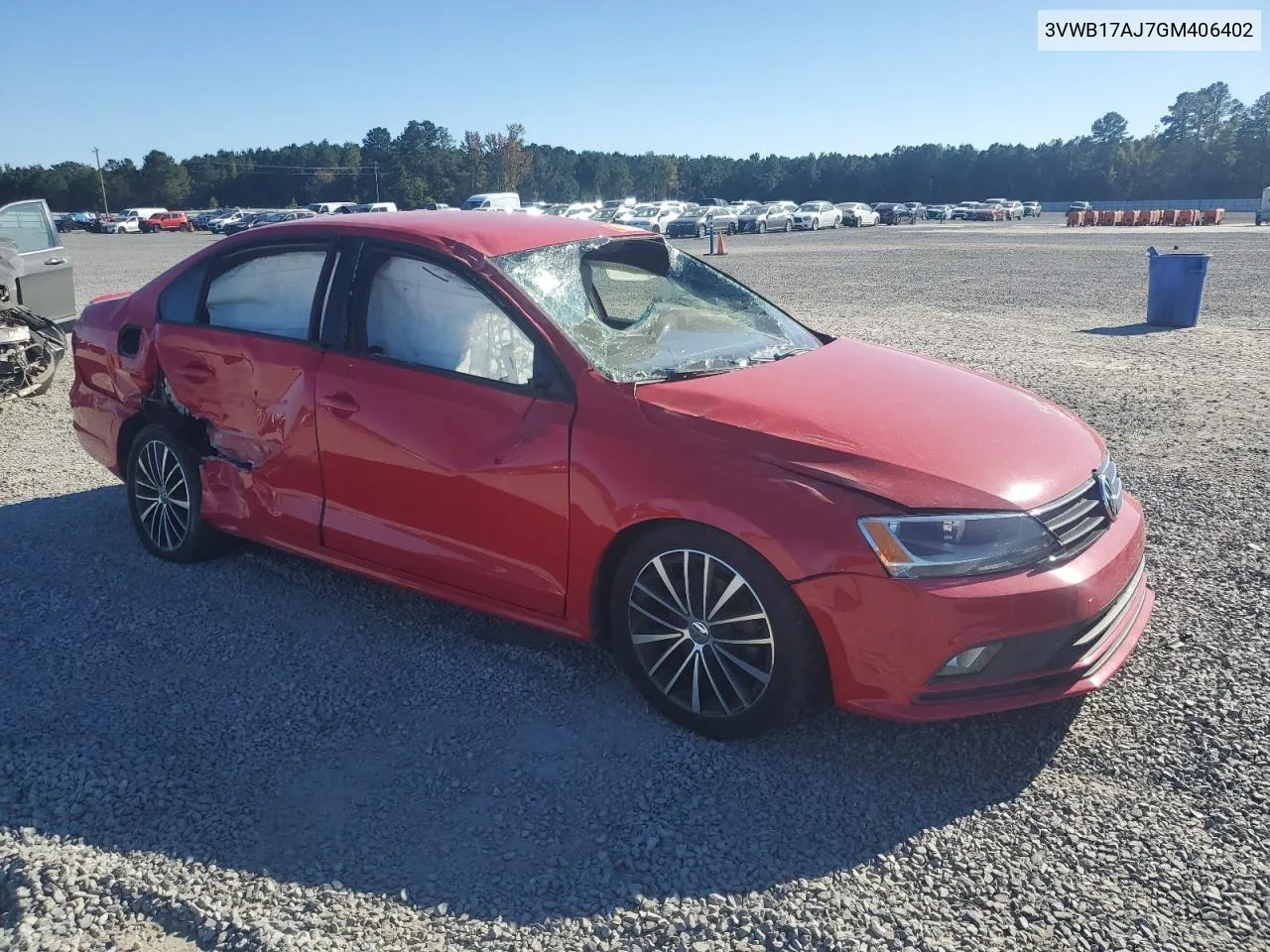 2016 Volkswagen Jetta Sport VIN: 3VWB17AJ7GM406402 Lot: 76385454