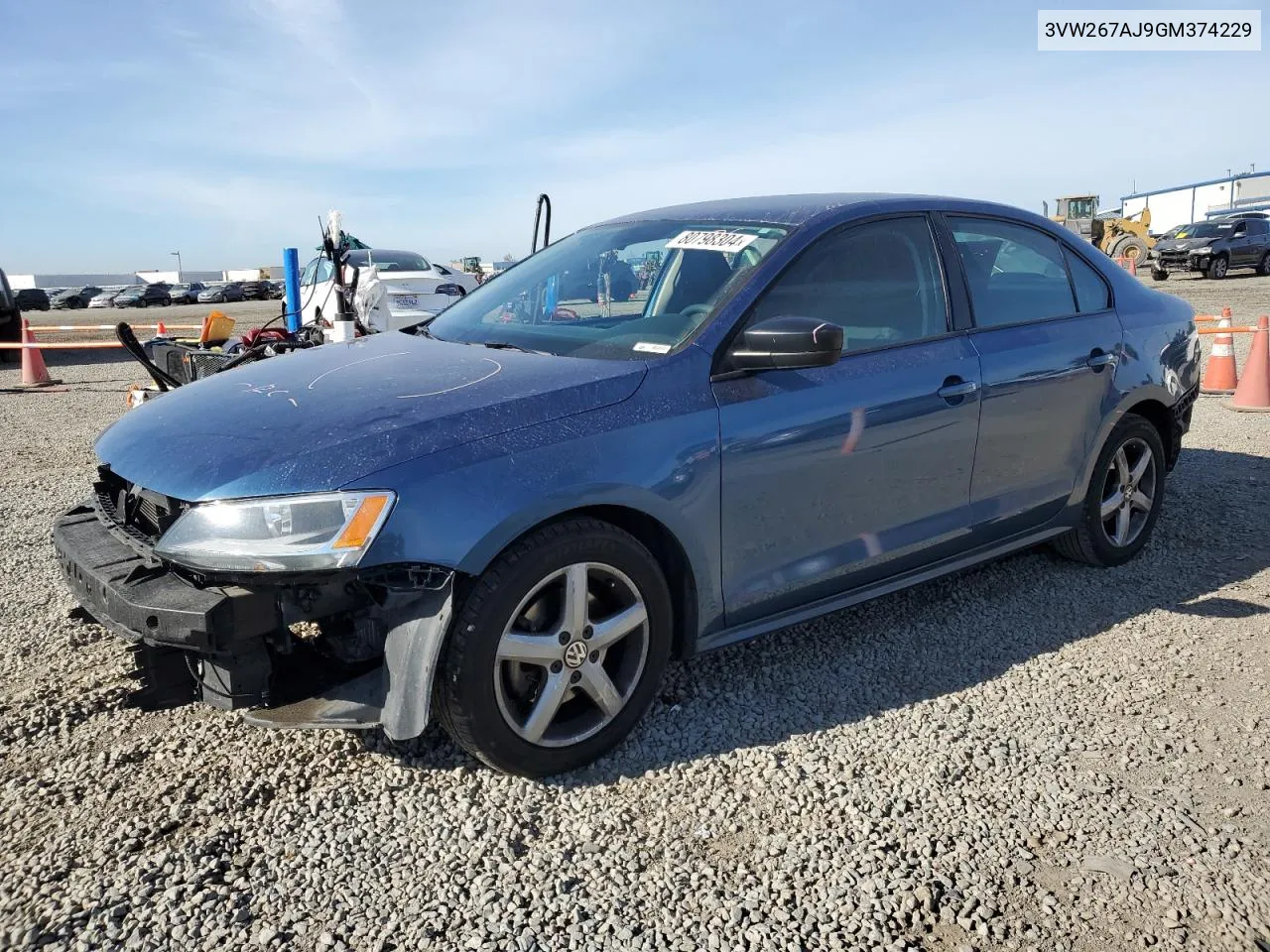 2016 Volkswagen Jetta S VIN: 3VW267AJ9GM374229 Lot: 80798304