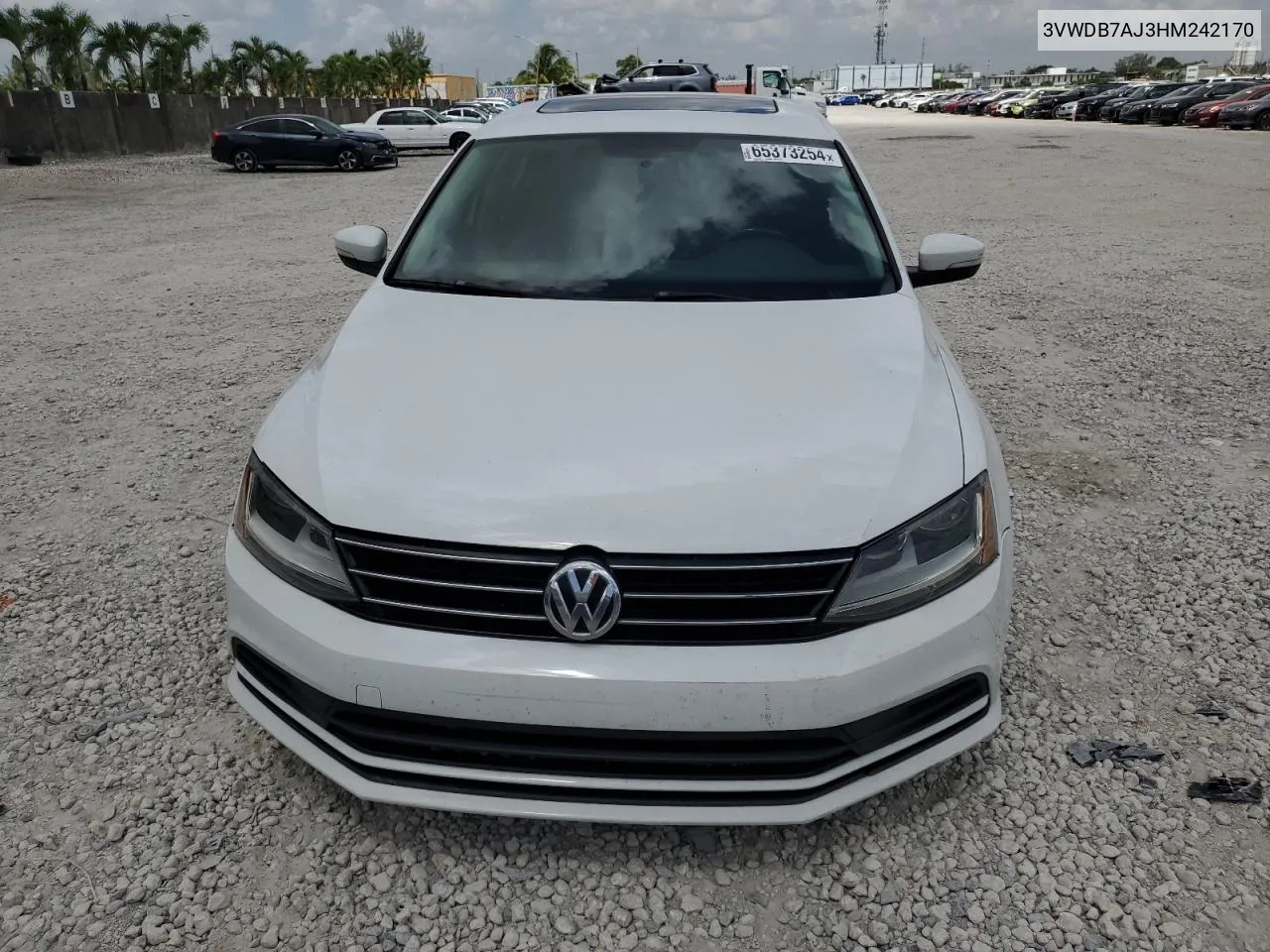 2017 Volkswagen Jetta Se VIN: 3VWDB7AJ3HM242170 Lot: 65373254