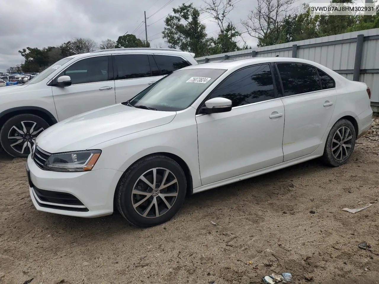 2017 Volkswagen Jetta Se VIN: 3VWDB7AJ8HM302931 Lot: 75073824