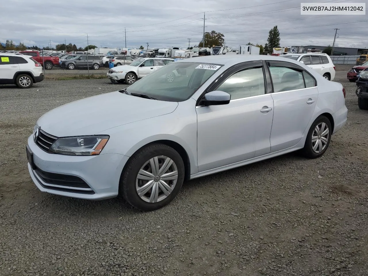 2017 Volkswagen Jetta S VIN: 3VW2B7AJ2HM412042 Lot: 75277884