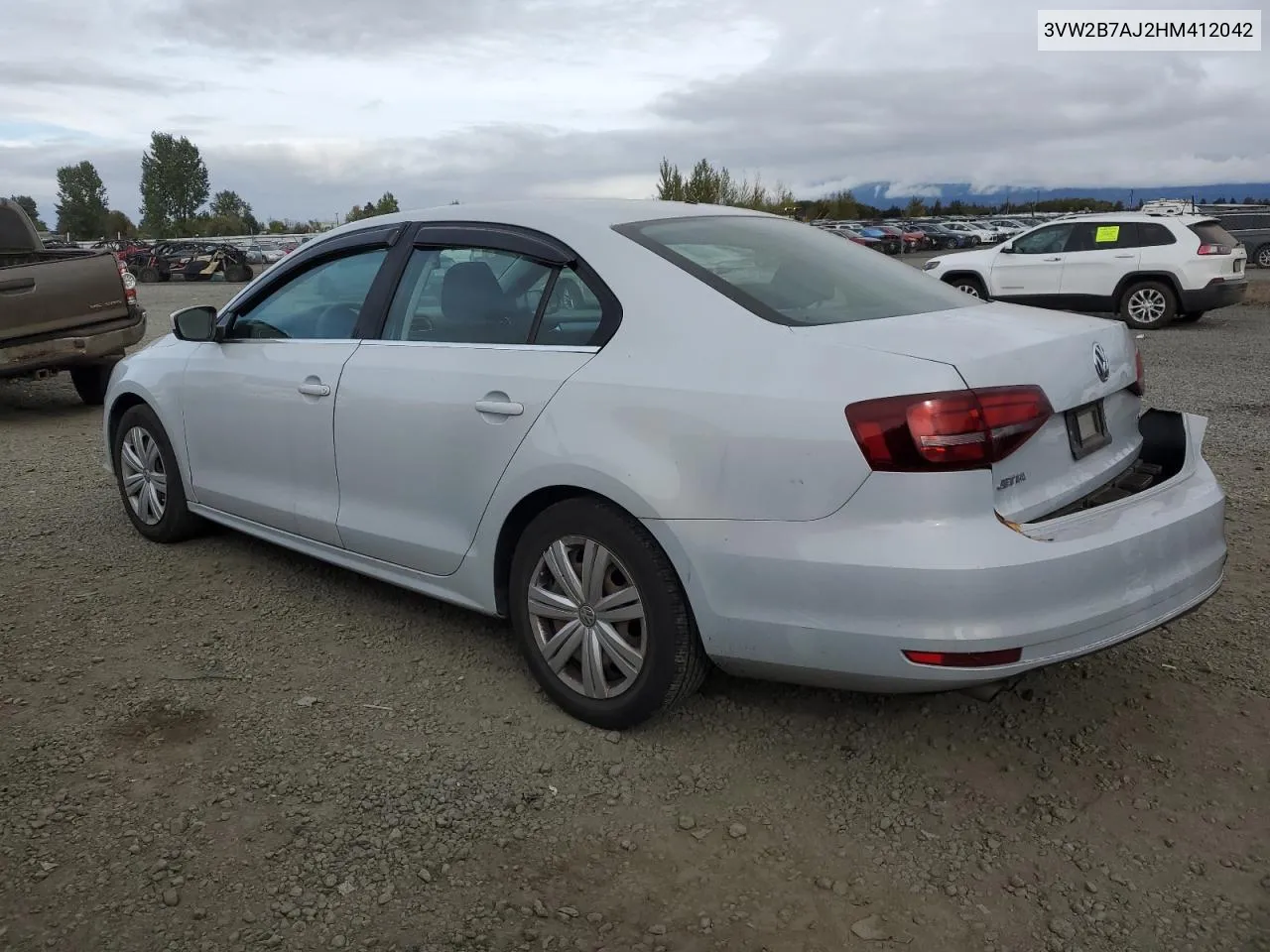 2017 Volkswagen Jetta S VIN: 3VW2B7AJ2HM412042 Lot: 75277884