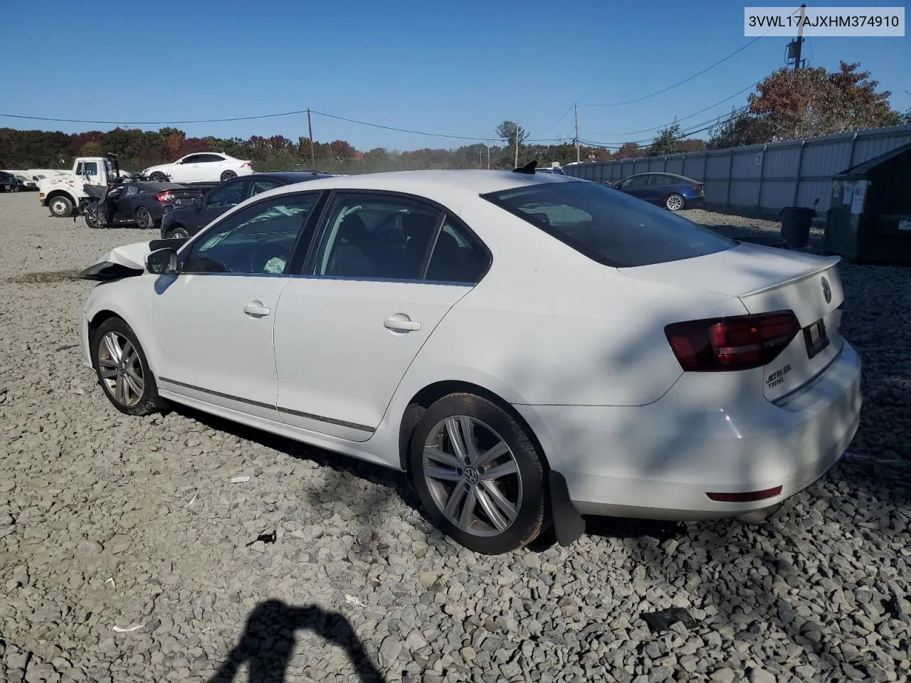 2017 Volkswagen Jetta Sel VIN: 3VWL17AJXHM374910 Lot: 76906444