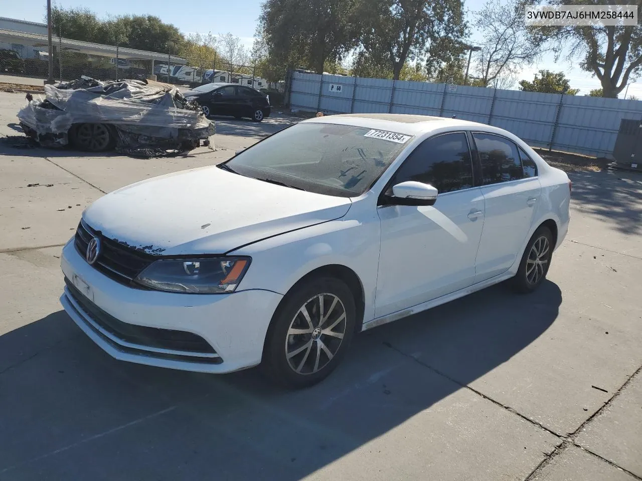 2017 Volkswagen Jetta Se VIN: 3VWDB7AJ6HM258444 Lot: 77231354