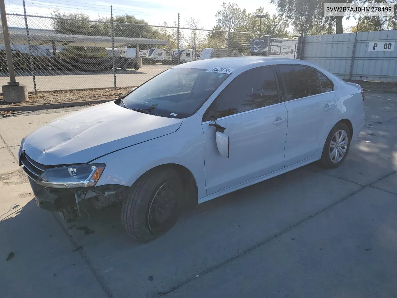 2017 Volkswagen Jetta S VIN: 3VW2B7AJ0HM278499 Lot: 79500314