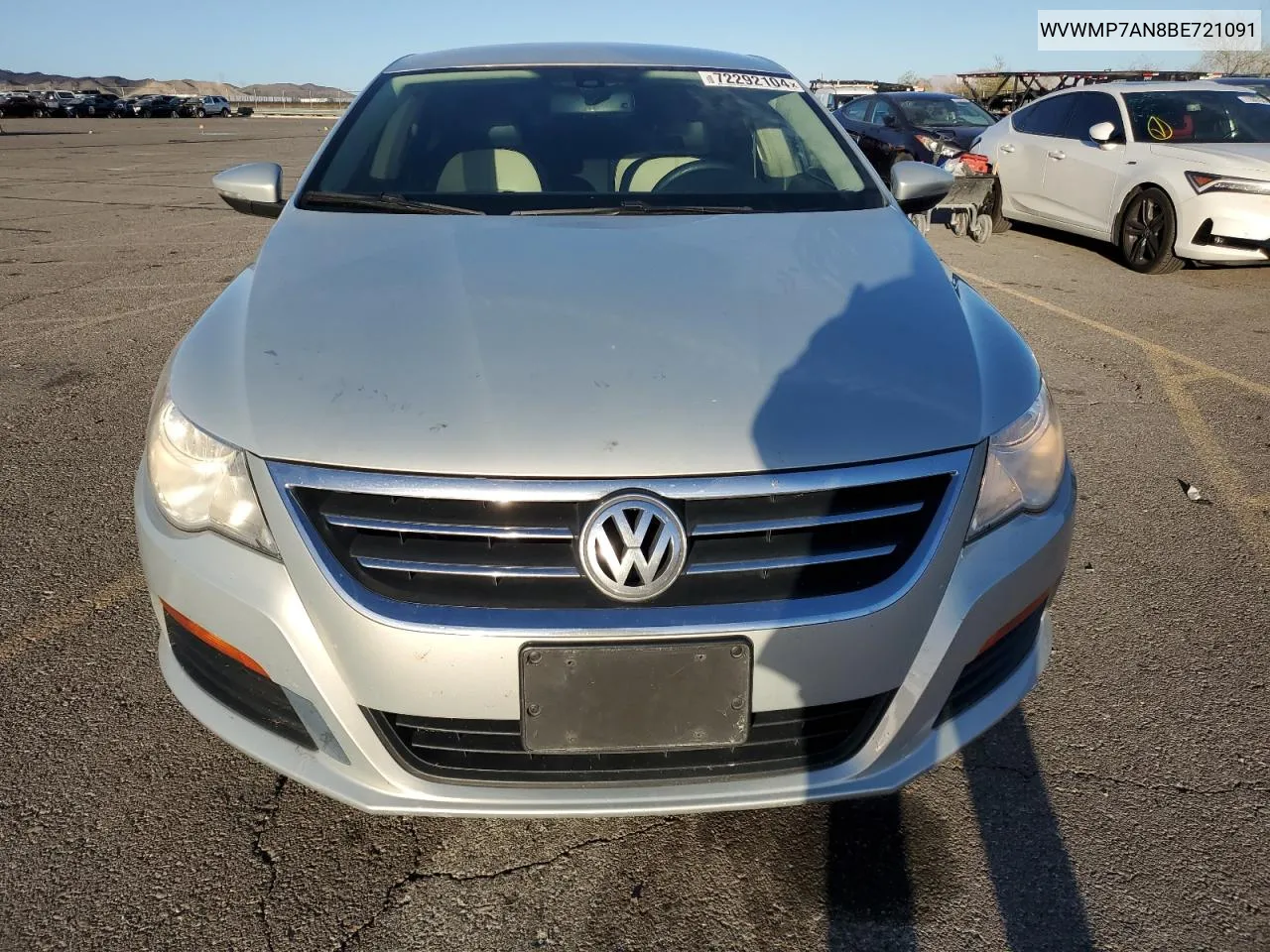 2011 Volkswagen Cc Sport VIN: WVWMP7AN8BE721091 Lot: 72292104