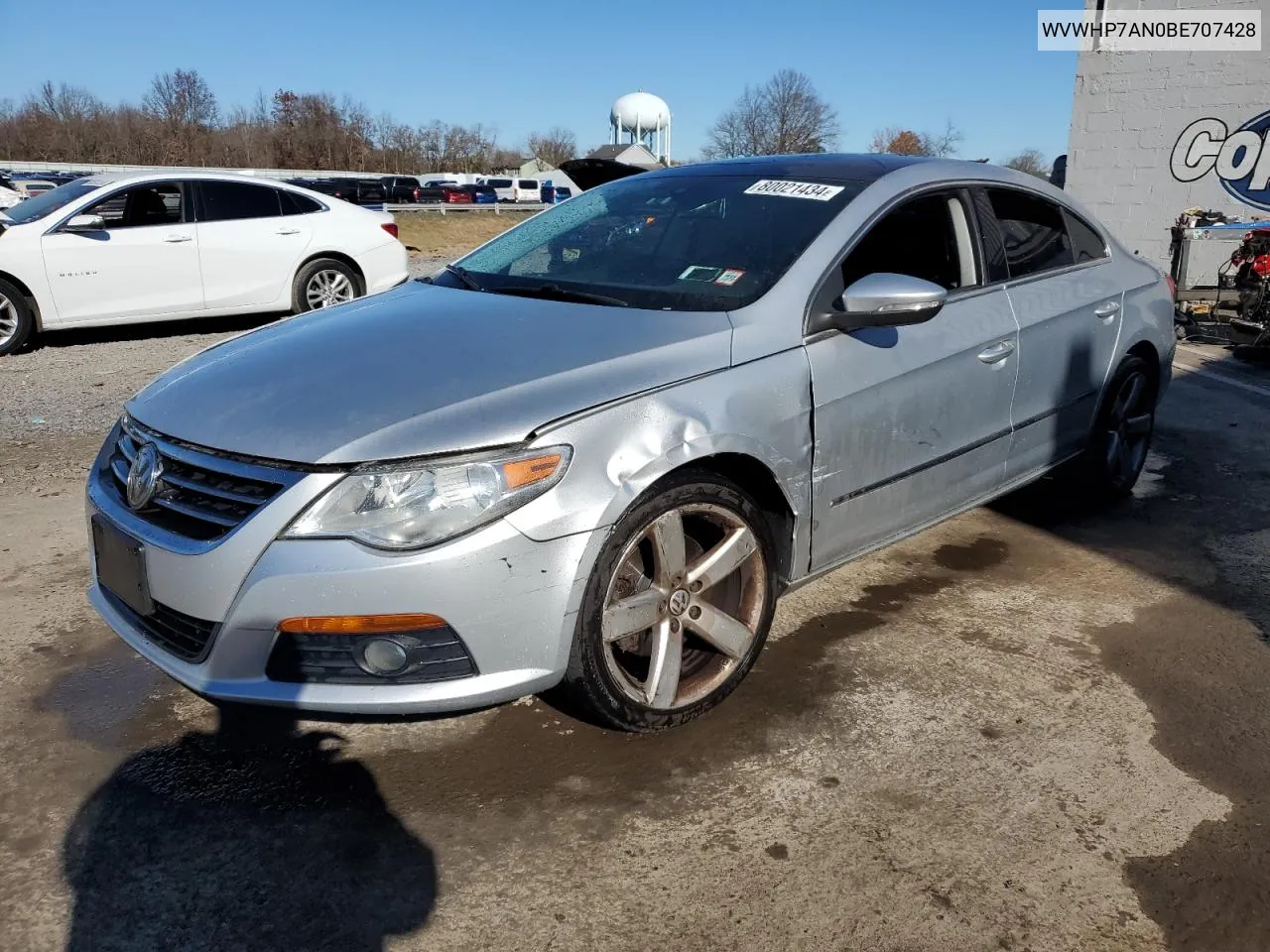 2011 Volkswagen Cc Luxury VIN: WVWHP7AN0BE707428 Lot: 80021434