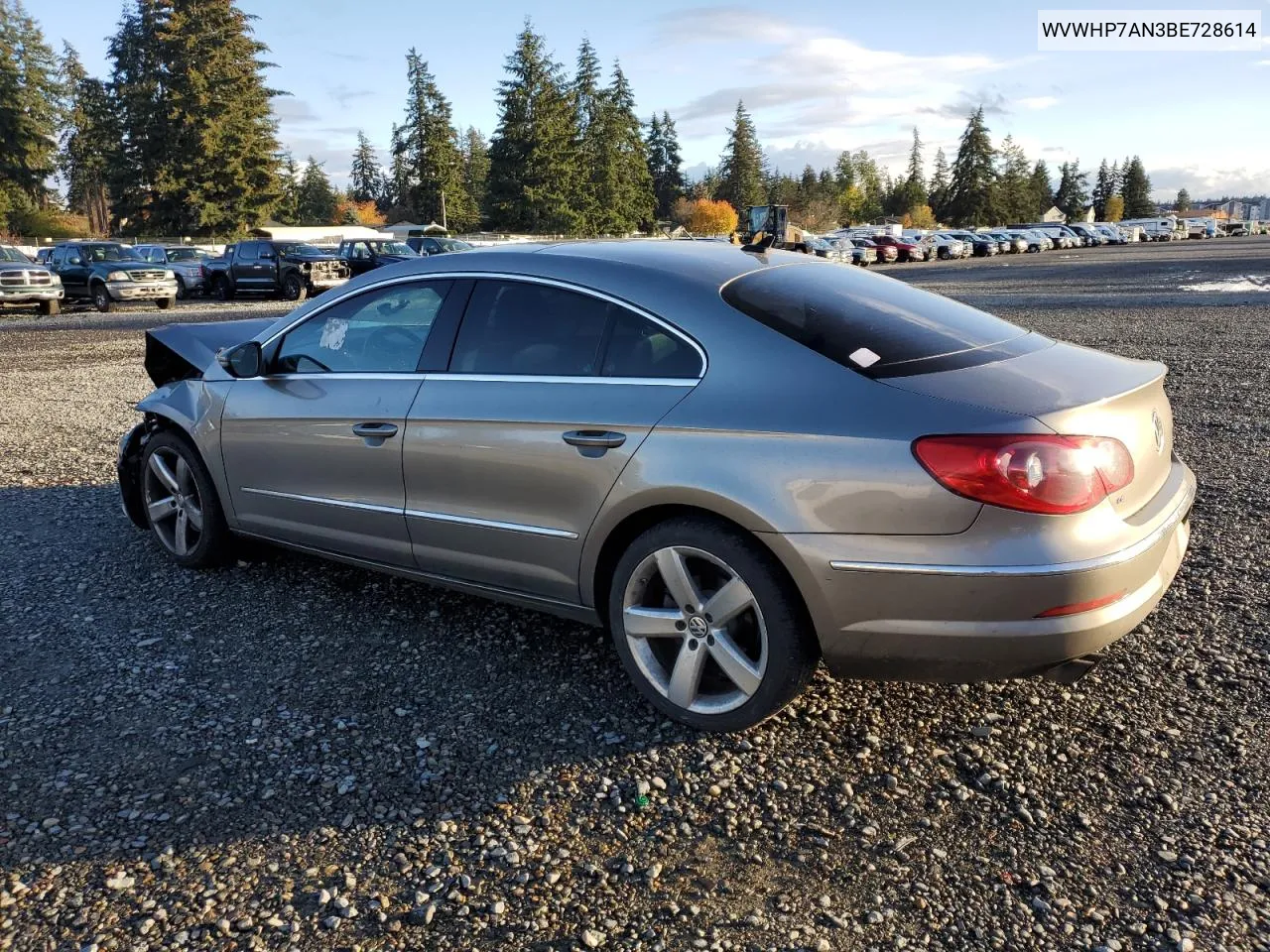 2011 Volkswagen Cc Luxury VIN: WVWHP7AN3BE728614 Lot: 80283564