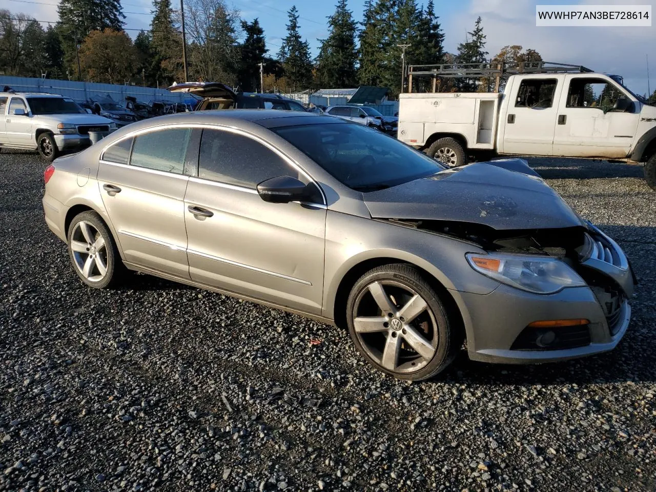 2011 Volkswagen Cc Luxury VIN: WVWHP7AN3BE728614 Lot: 80283564