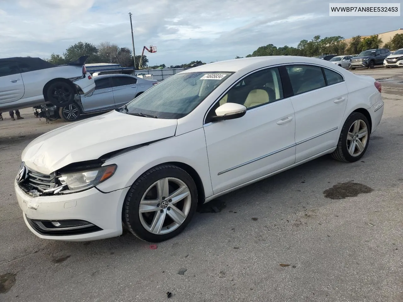 2014 Volkswagen Cc Sport VIN: WVWBP7AN8EE532453 Lot: 74605834