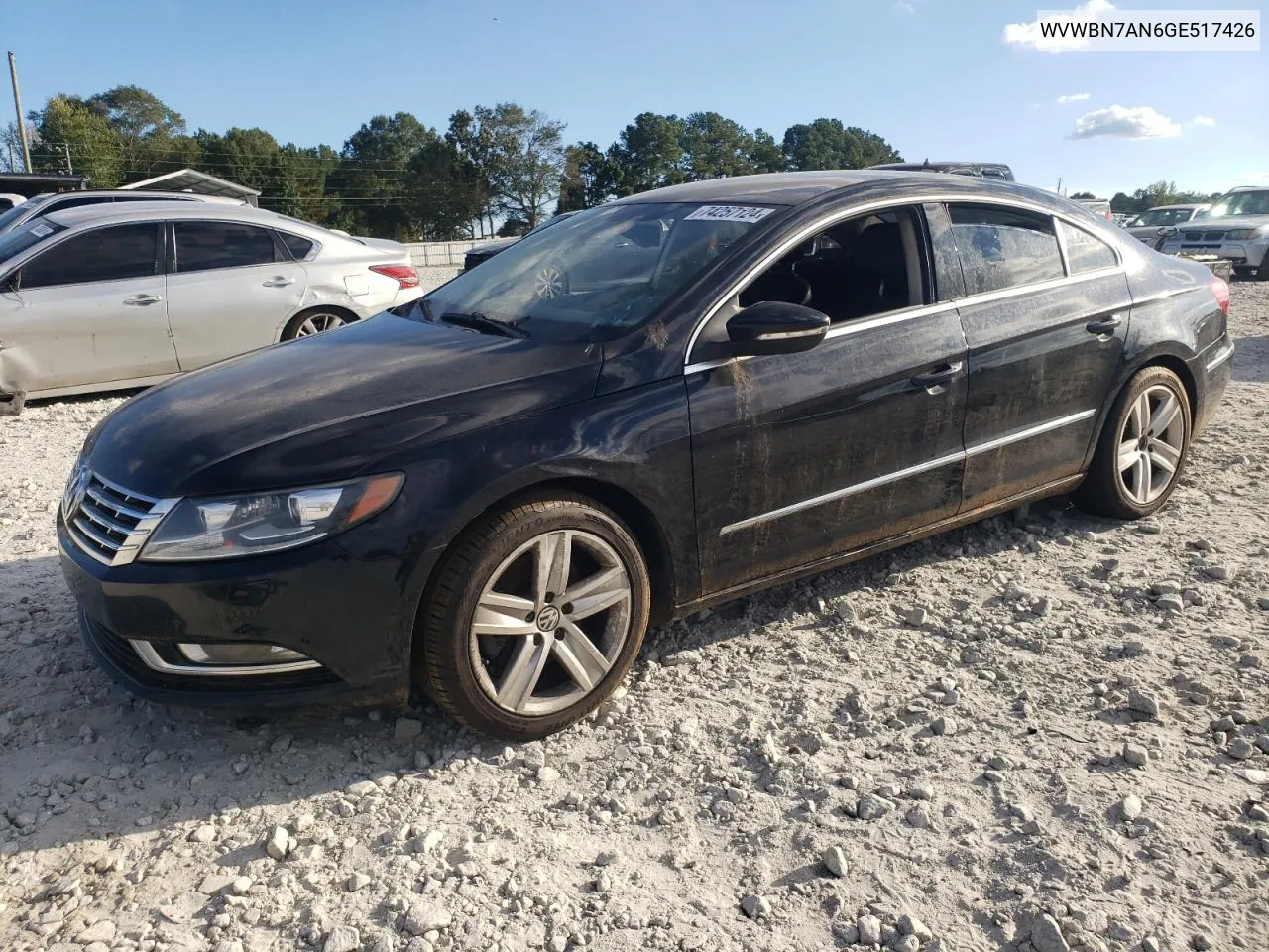 2016 Volkswagen Cc Base VIN: WVWBN7AN6GE517426 Lot: 74257124