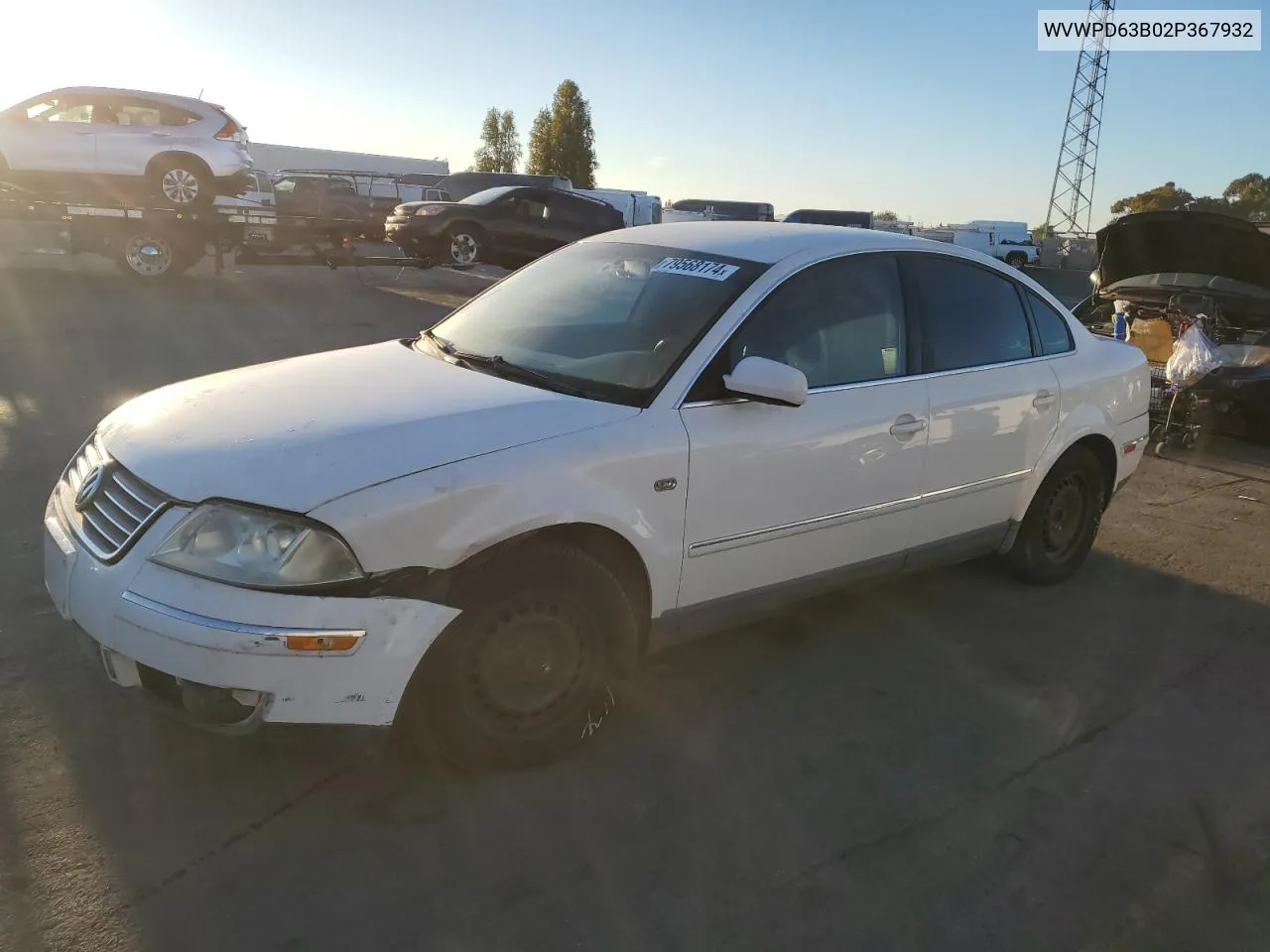 2002 Volkswagen Passat Gls VIN: WVWPD63B02P367932 Lot: 79568174