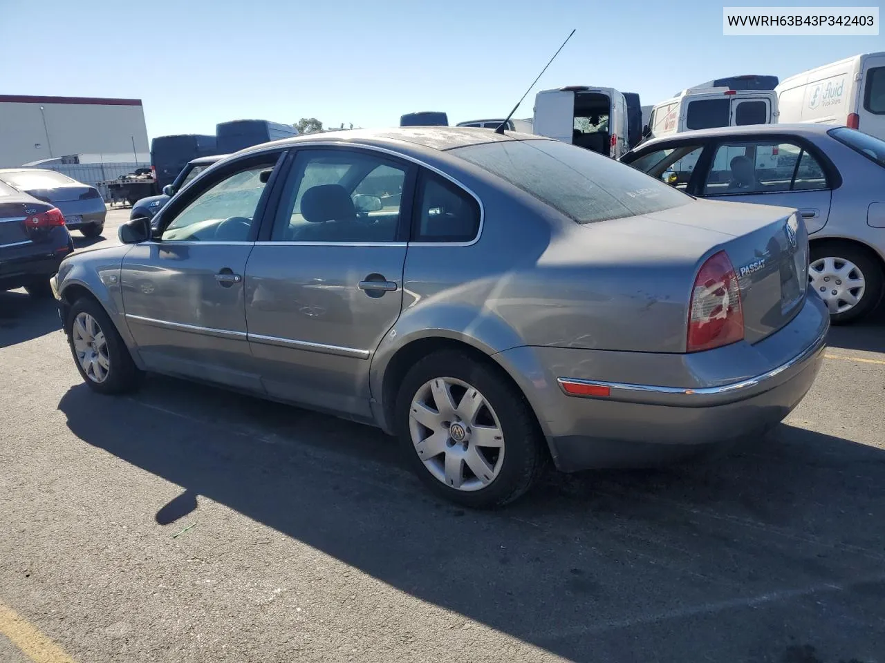 2003 Volkswagen Passat Glx VIN: WVWRH63B43P342403 Lot: 76988364