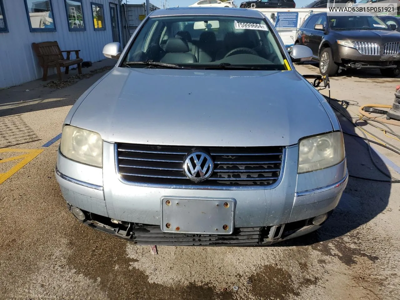 2005 Volkswagen Passat Gls VIN: WVWAD63B15P051921 Lot: 75999664