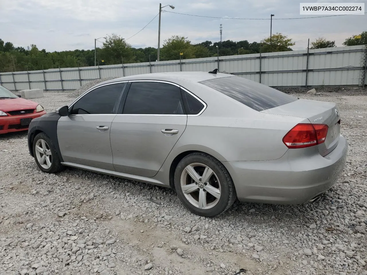 2012 Volkswagen Passat Se VIN: 1VWBP7A34CC002274 Lot: 66474394