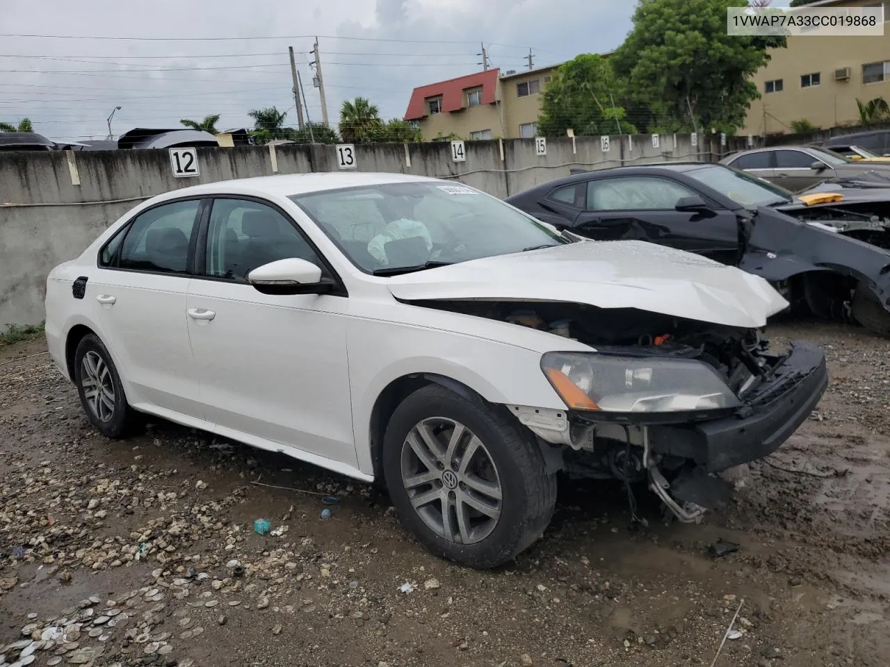 2012 Volkswagen Passat S VIN: 1VWAP7A33CC019868 Lot: 66601714