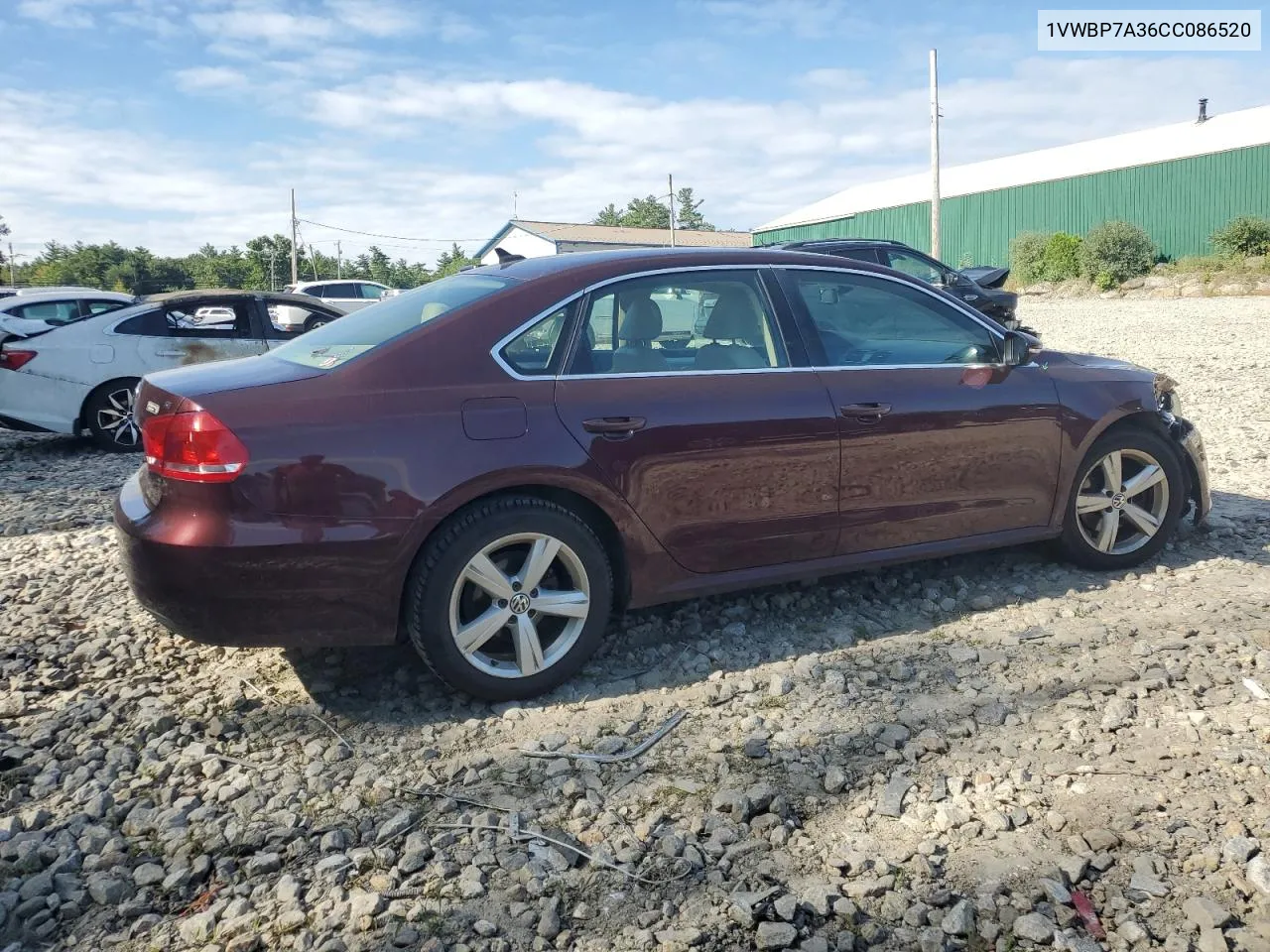 2012 Volkswagen Passat Se VIN: 1VWBP7A36CC086520 Lot: 69456864