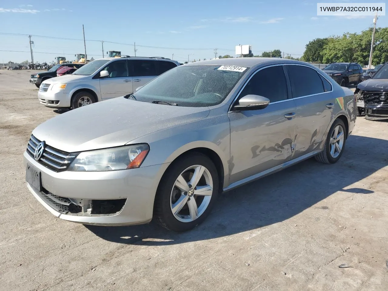 2012 Volkswagen Passat Se VIN: 1VWBP7A32CC011944 Lot: 70212914