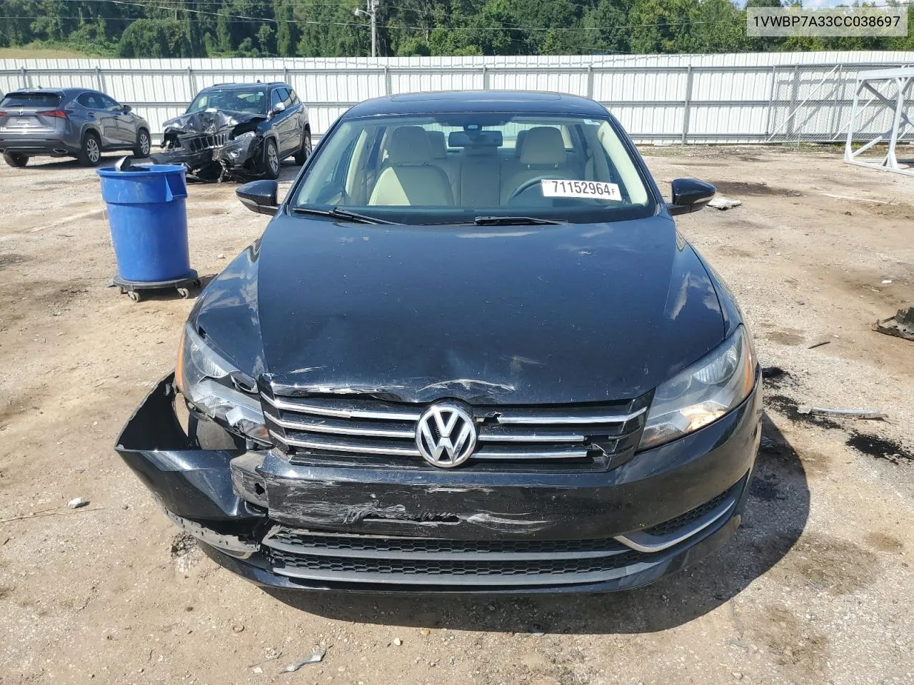 2012 Volkswagen Passat Se VIN: 1VWBP7A33CC038697 Lot: 71152964