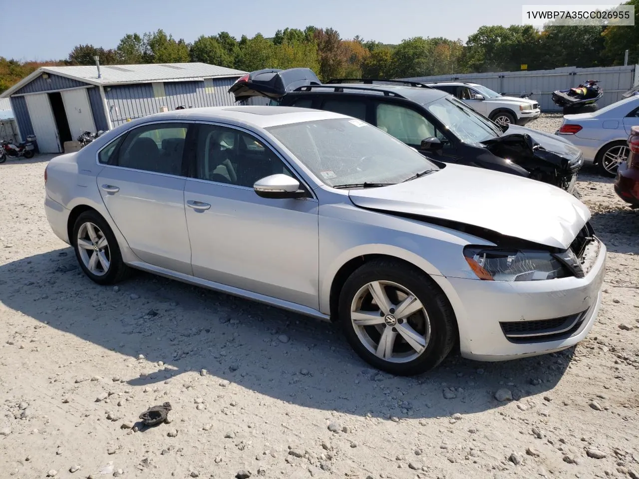 2012 Volkswagen Passat Se VIN: 1VWBP7A35CC026955 Lot: 71208334