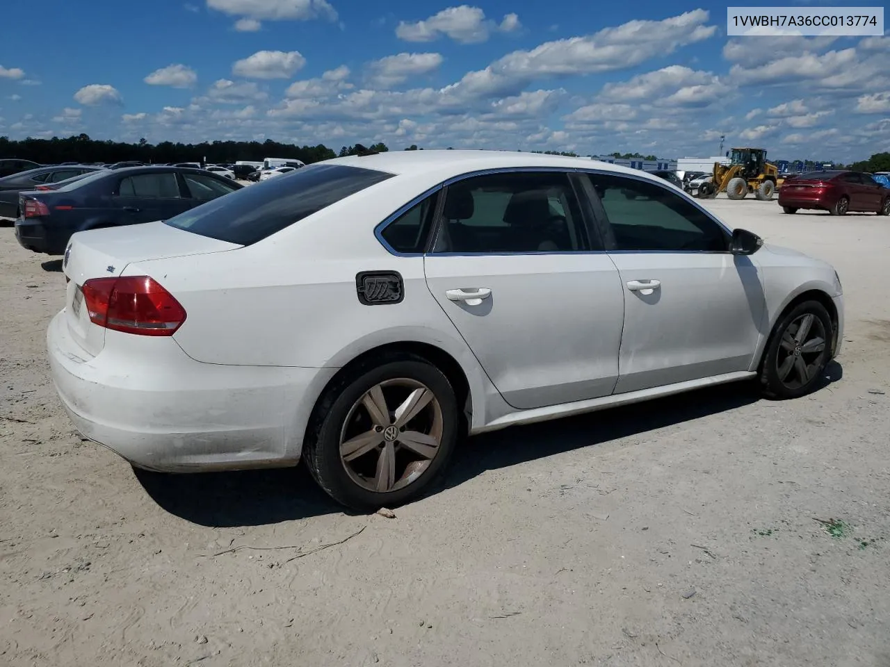 2012 Volkswagen Passat Se VIN: 1VWBH7A36CC013774 Lot: 74358124