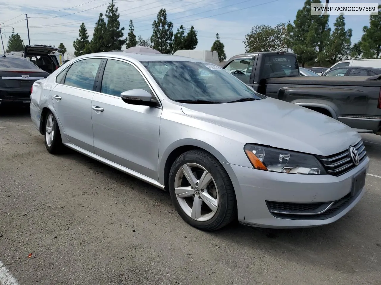 2012 Volkswagen Passat Se VIN: 1VWBP7A39CC097589 Lot: 74603434