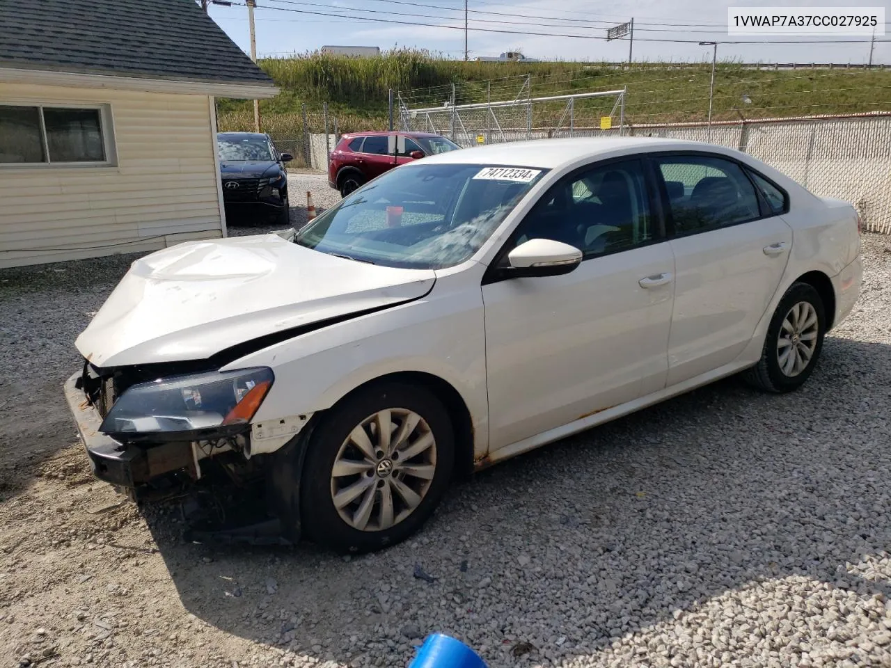 2012 Volkswagen Passat S VIN: 1VWAP7A37CC027925 Lot: 74712334