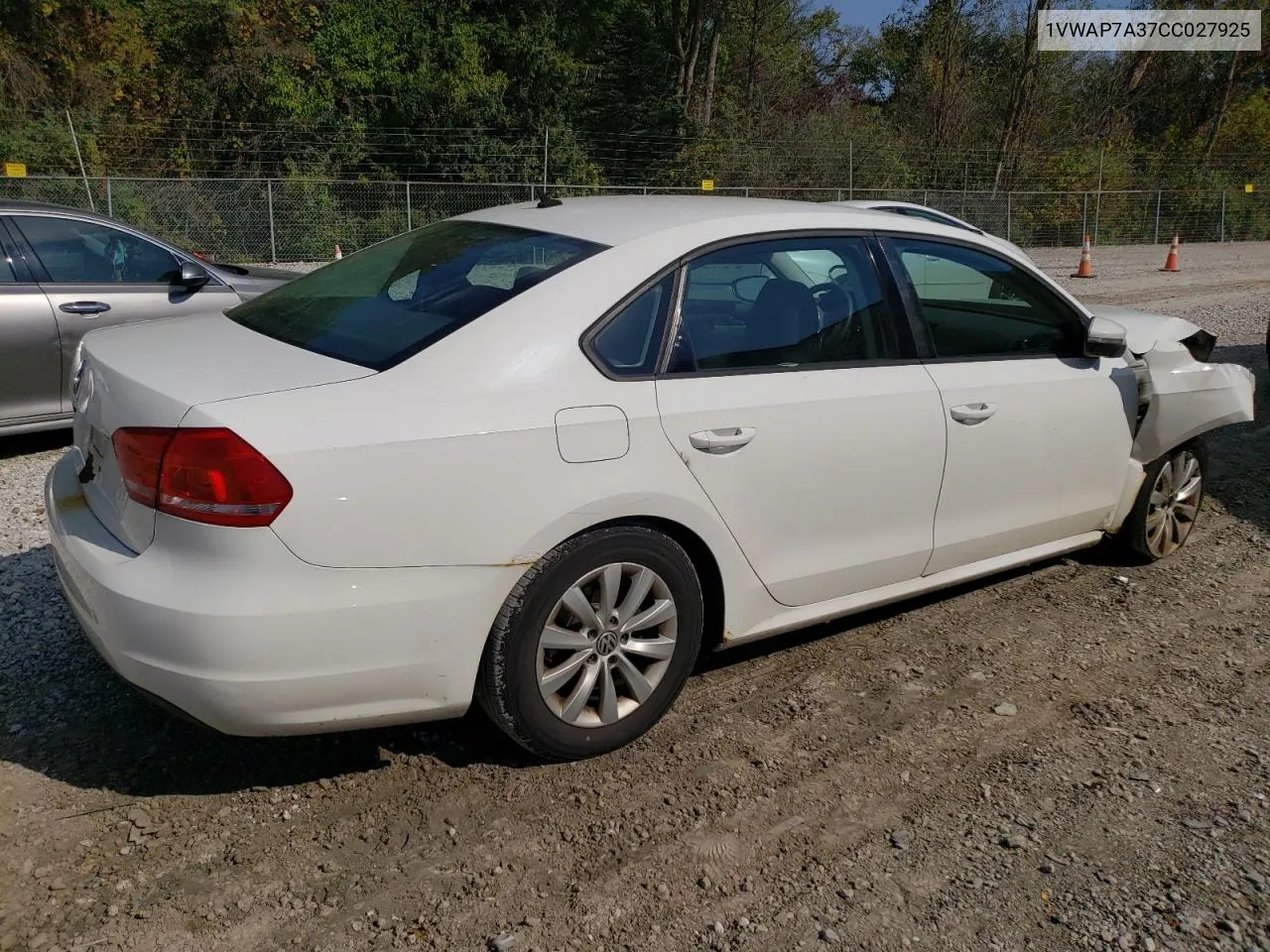 2012 Volkswagen Passat S VIN: 1VWAP7A37CC027925 Lot: 74712334