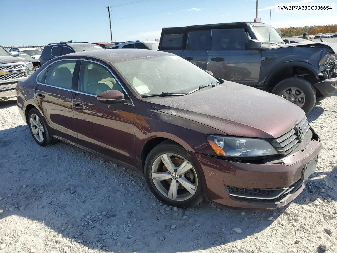 2012 Volkswagen Passat Se VIN: 1VWBP7A38CC036654 Lot: 74987484