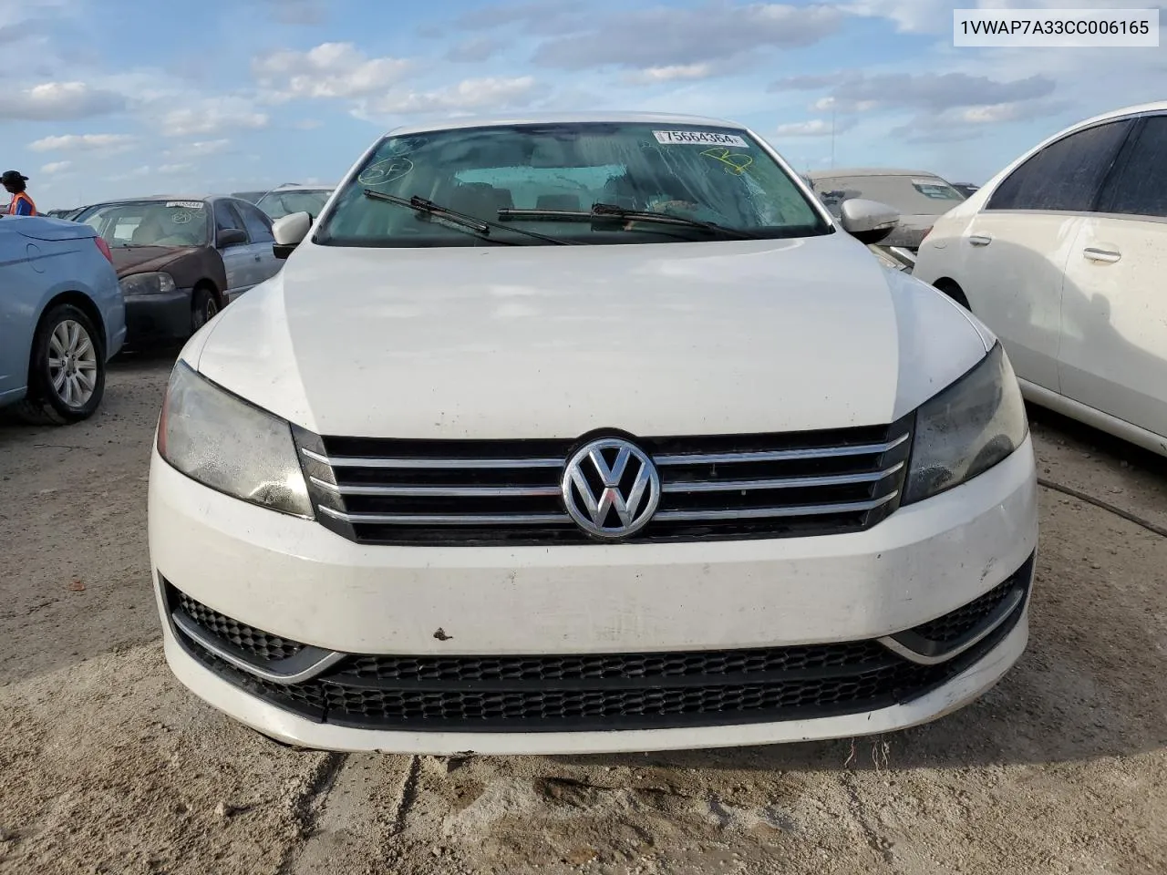 2012 Volkswagen Passat S VIN: 1VWAP7A33CC006165 Lot: 75664364