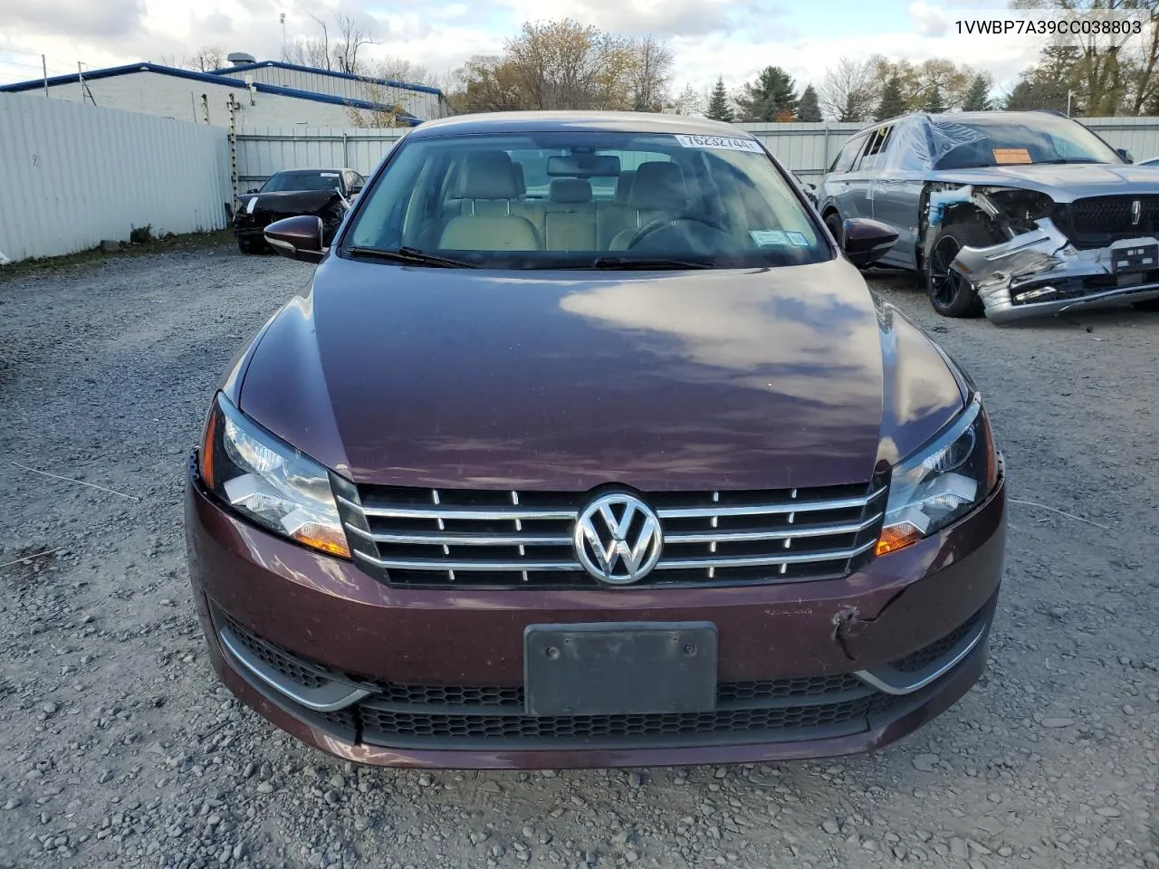 2012 Volkswagen Passat Se VIN: 1VWBP7A39CC038803 Lot: 76232744