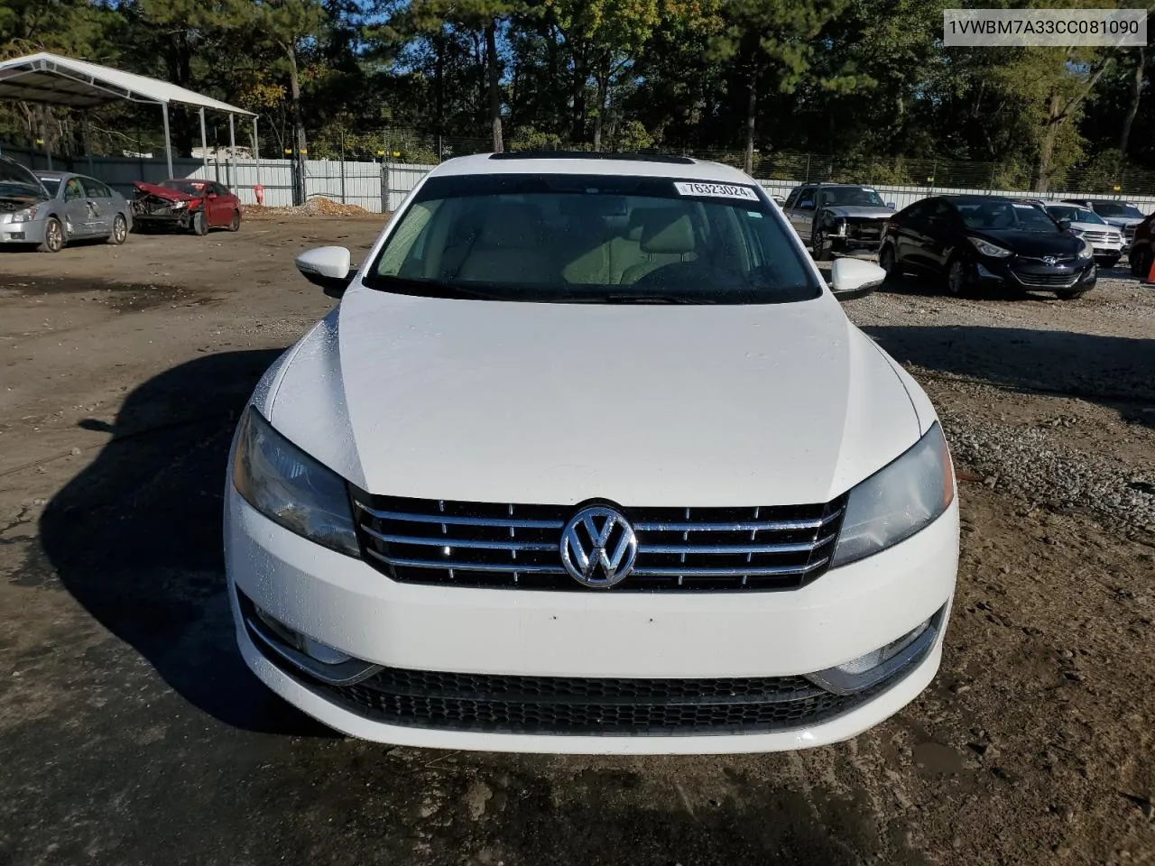 2012 Volkswagen Passat Se VIN: 1VWBM7A33CC081090 Lot: 76323024