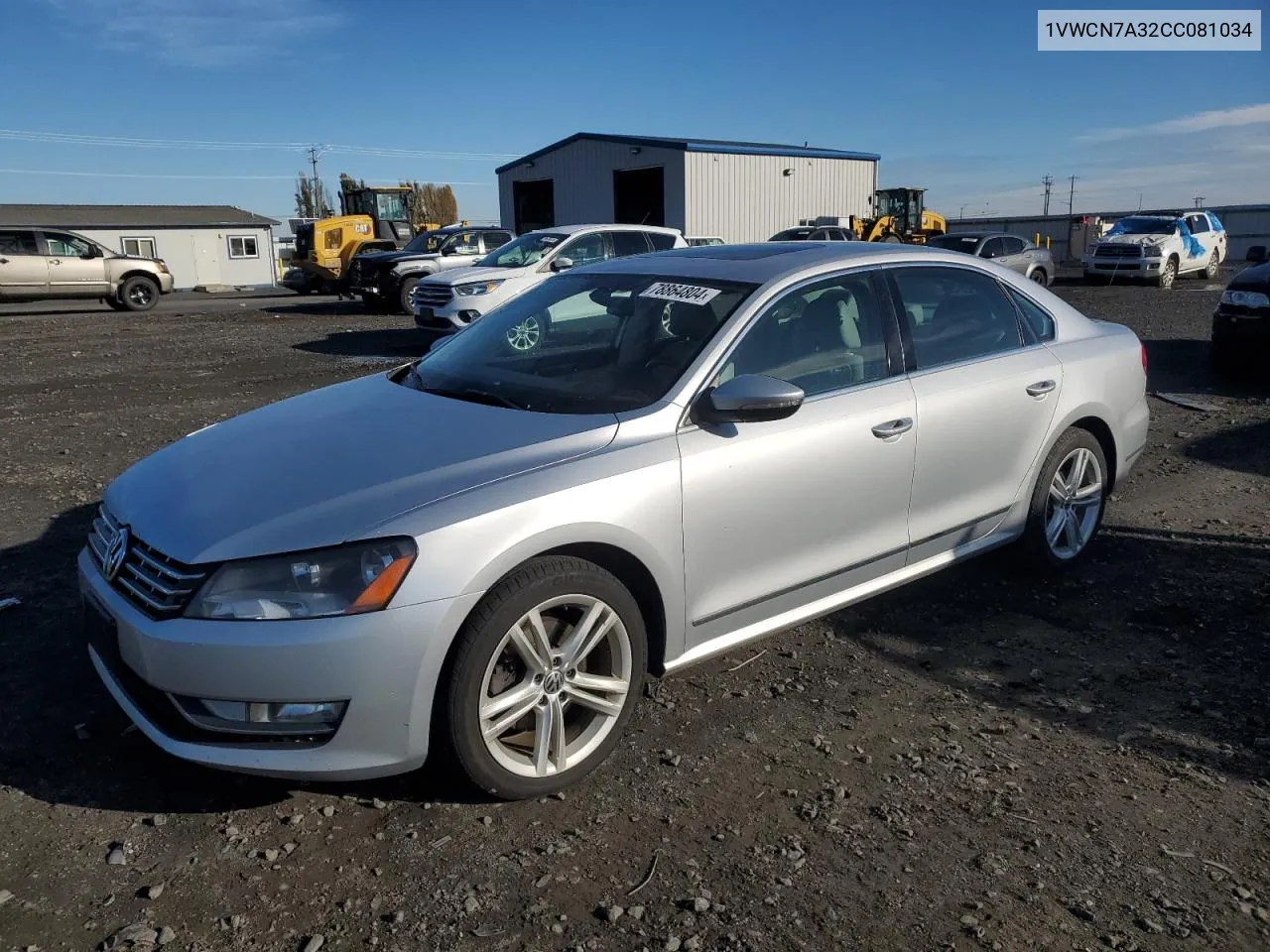 2012 Volkswagen Passat Sel VIN: 1VWCN7A32CC081034 Lot: 78864804