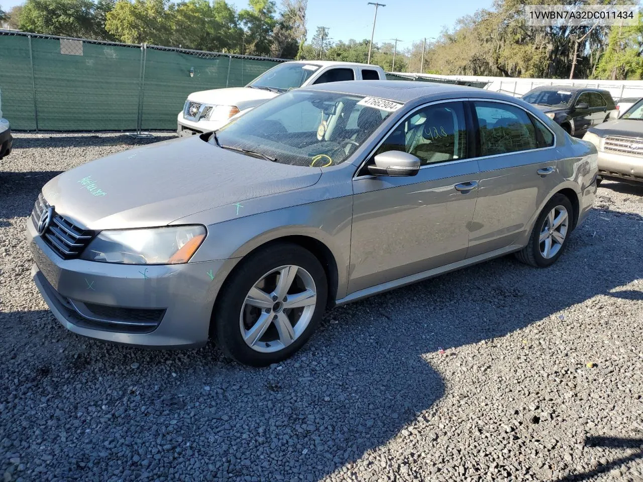 2013 Volkswagen Passat Se VIN: 1VWBN7A32DC011434 Lot: 47662904