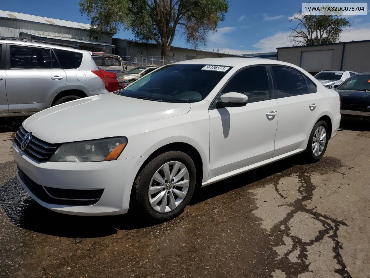 2013 Volkswagen Passat S VIN: 1VWAP7A32DC078704 Lot: 60168674