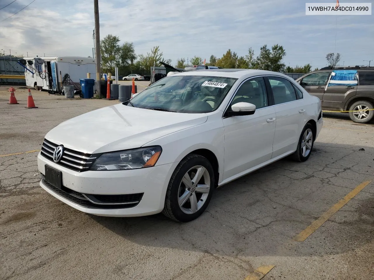 2013 Volkswagen Passat Se VIN: 1VWBH7A34DC014990 Lot: 74664874