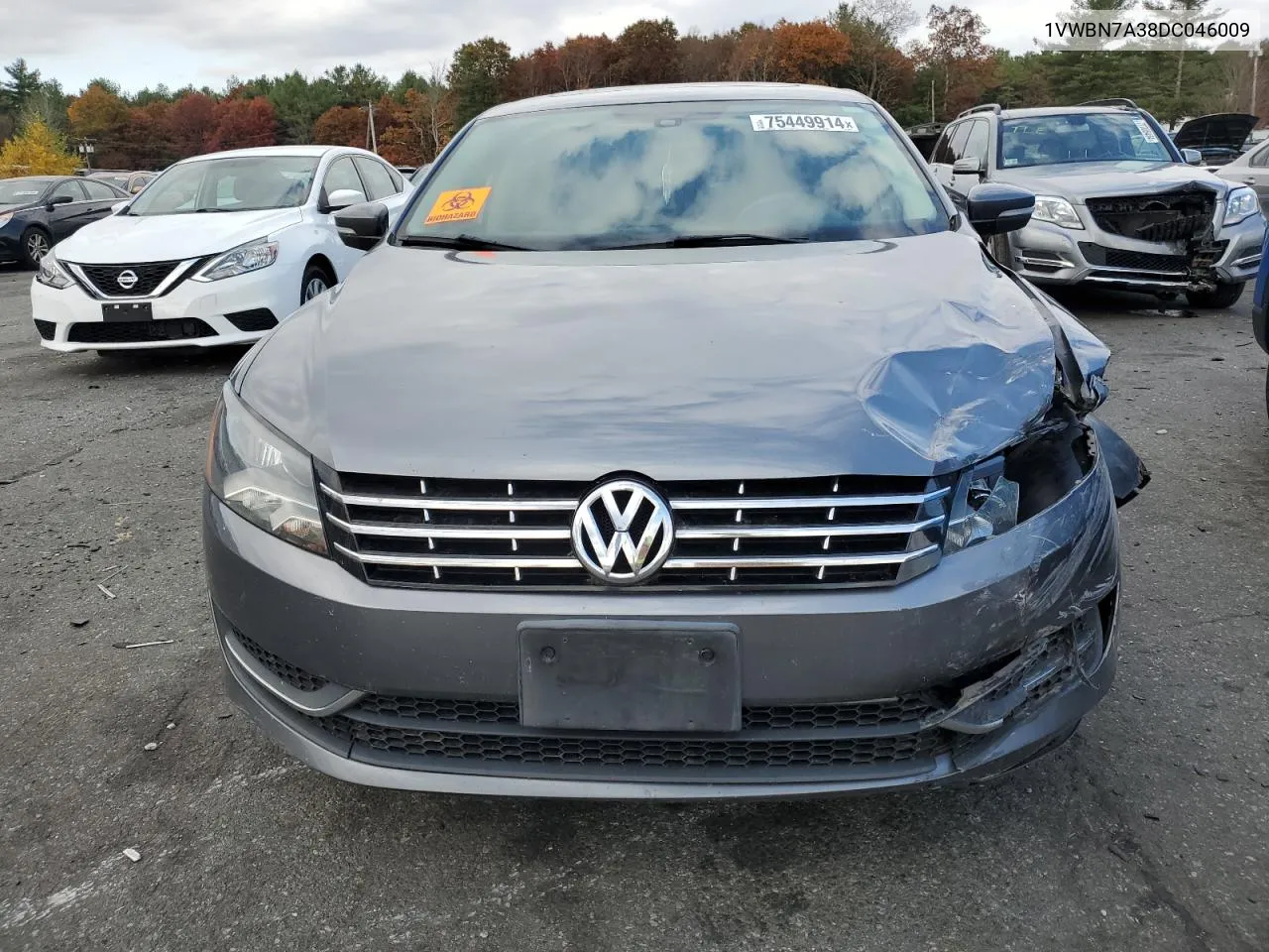 2013 Volkswagen Passat Se VIN: 1VWBN7A38DC046009 Lot: 75449914