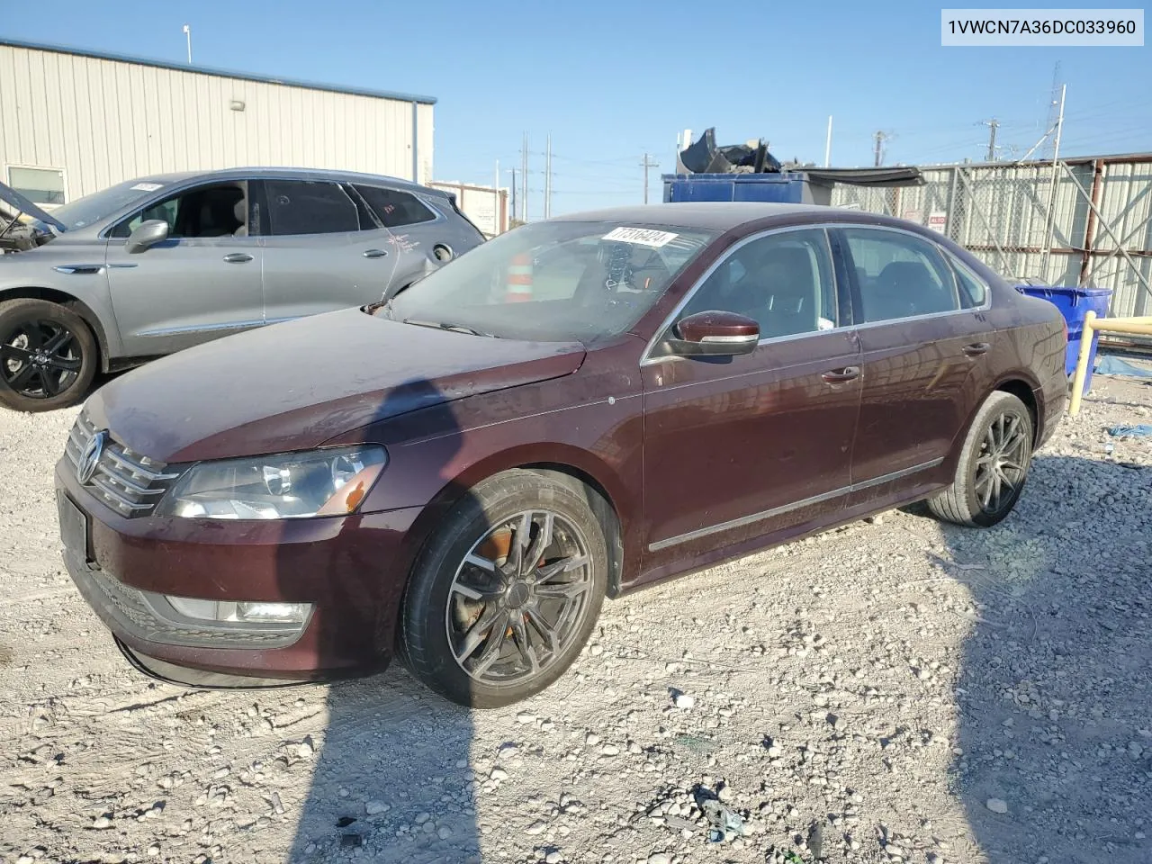 2013 Volkswagen Passat Sel VIN: 1VWCN7A36DC033960 Lot: 77316424