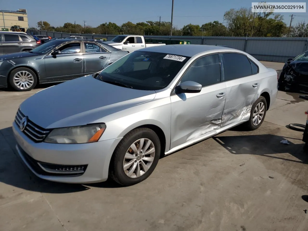 2013 Volkswagen Passat S VIN: 1VWAH7A36DC029194 Lot: 78871734