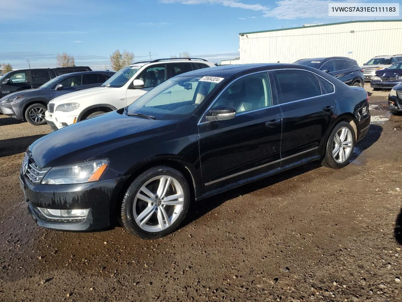 2014 Volkswagen Passat Sel VIN: 1VWCS7A31EC111183 Lot: 72804324