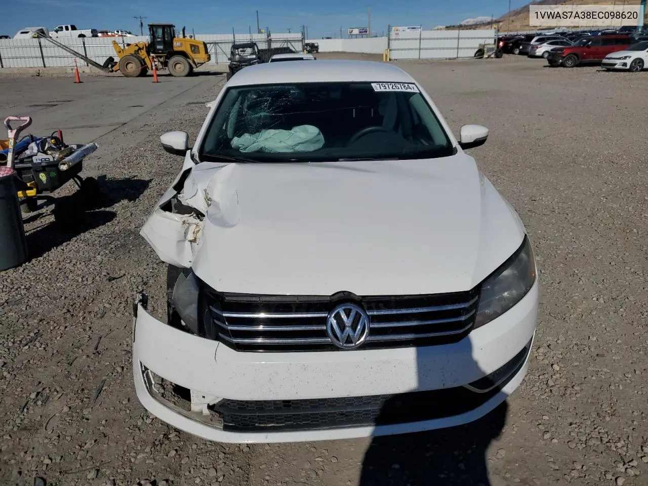 2014 Volkswagen Passat S VIN: 1VWAS7A38EC098620 Lot: 79726784