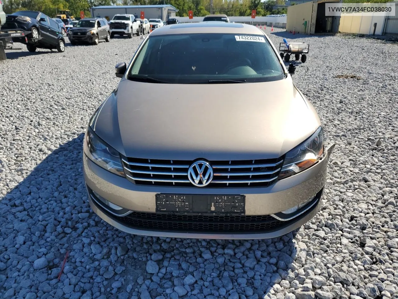 2015 Volkswagen Passat Sel VIN: 1VWCV7A34FC038030 Lot: 74322024