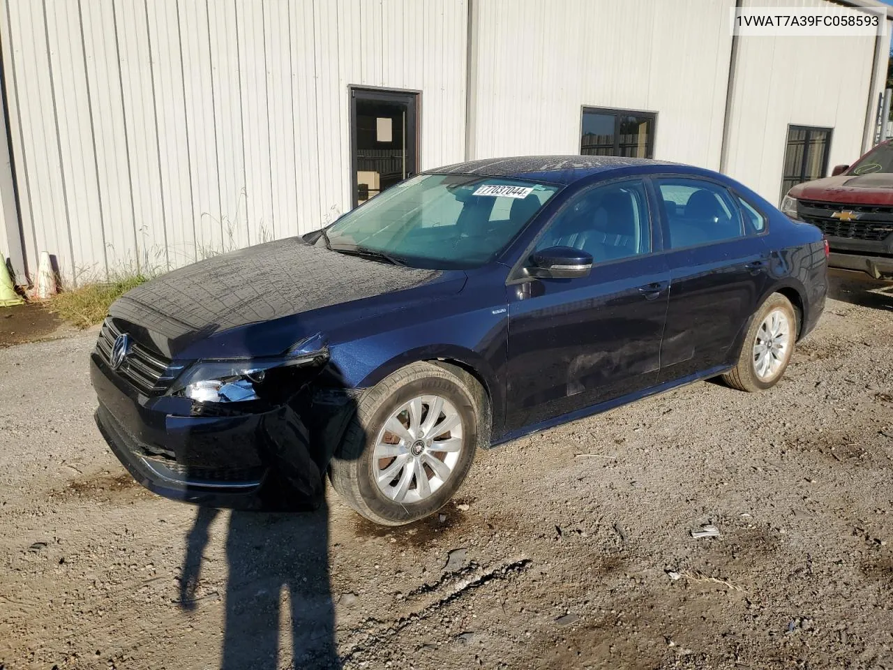 2015 Volkswagen Passat S VIN: 1VWAT7A39FC058593 Lot: 77037044